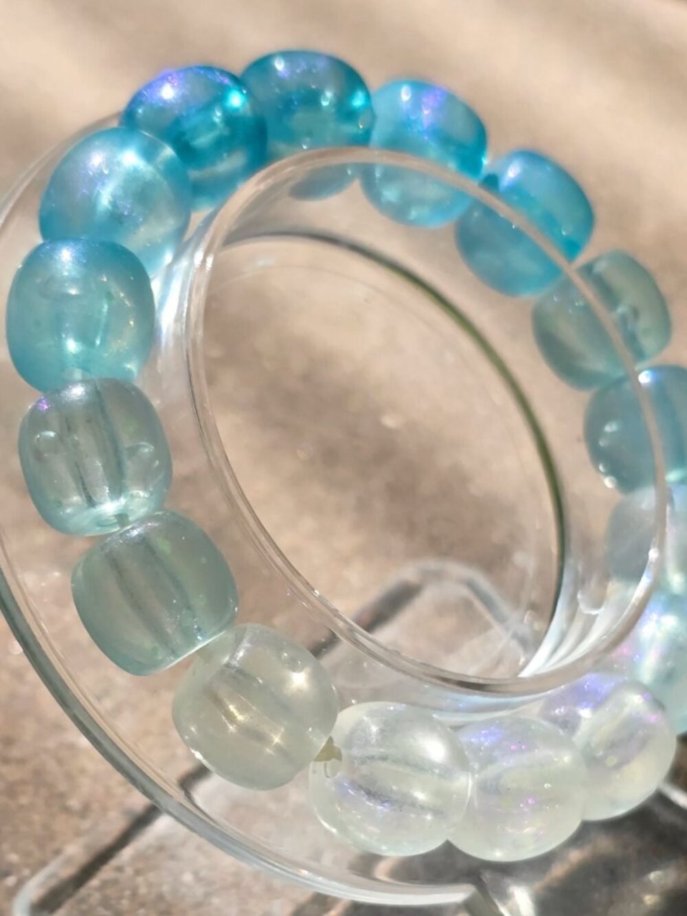 Handmade ✦ Blue Ombre Glow‑In‑The‑Dark Bracelet ✦ Sparkling 10mm Beads Stretchy - Picture 2 of 8